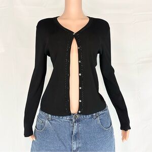 Vintage Black Beaded Button-Front Cardigan